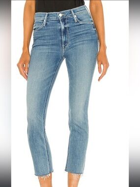 MOTHER The Mid Rise Dazzler Crop Fray in light-blue wash "Blowing Kisses" Size27